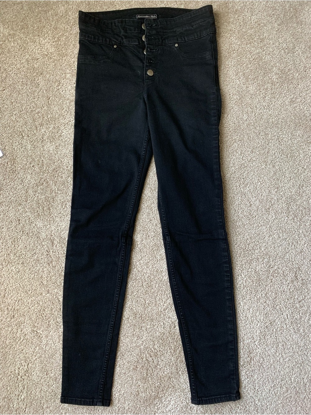 Abercrombie & Fitch Black High-Rise Skinny Jeans with Button Fly